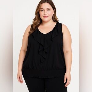 LANE‎ BRYANT Womens Blouse Top Size 20 Black Ruffle trim Sleeveless Elastic hem